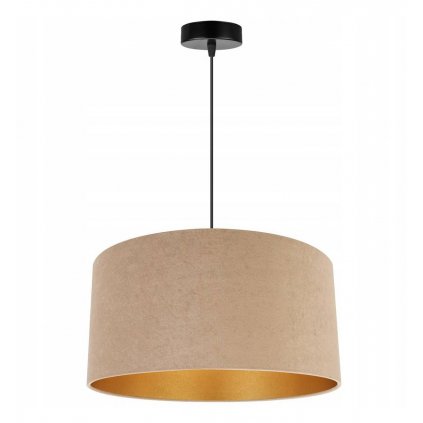 klasyczna bezowa lampa wiszaca z awangardowym zlotym wnetrzem