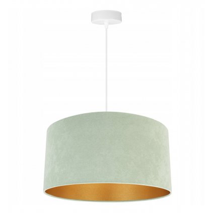 lampa wiszaca z duzym pastelowym abazurem o zlotym srodku