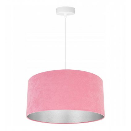 lampa wiszaca z rozowym welurowym abazurem