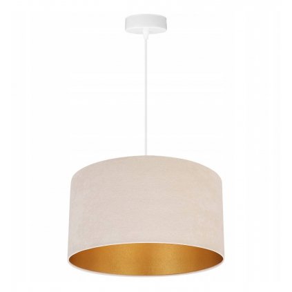 efektowna lampa wiszaca mediolan z bezowym abazurem i zlotym wnetrzem