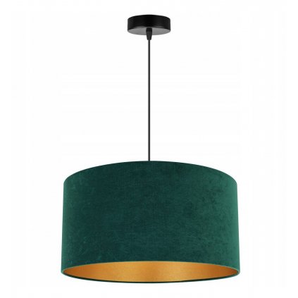 regulowana lampa duzym welurowym abazurem w kolorze butelkowej zieleni