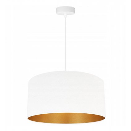 efektowna lampa wiszaca do salonu biala zloty srodek