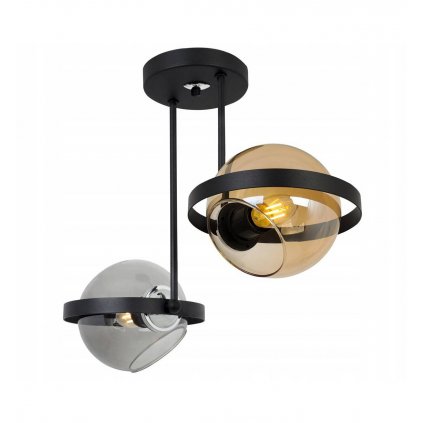 modernistyczna lampa ze szklanymi kloszami i metalowym pierscieniem