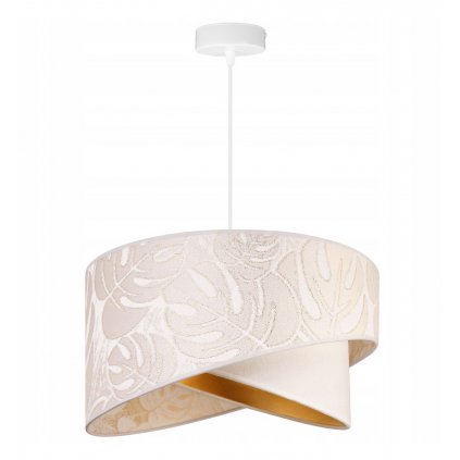 nowoczesna lampa wiszaca z abazurem werona biale wykonczenie wzor liscie