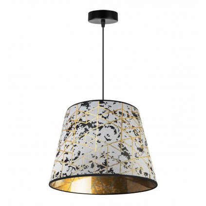 stylowa lampa wiszaca werona z abazurem srebrno zloty wzor stozek