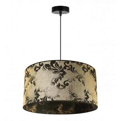 elagancka lampa wiszaca werona zlota zyrandol z abazurem wzorzystym