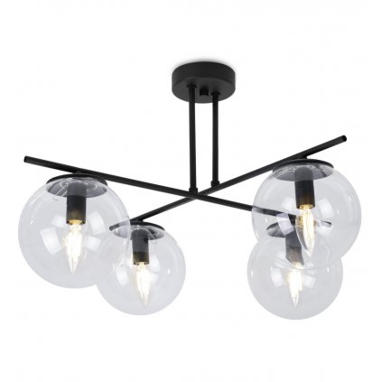 lampa sufitowa zyrandol czarny w stylu loft przezroczyste klosze e14