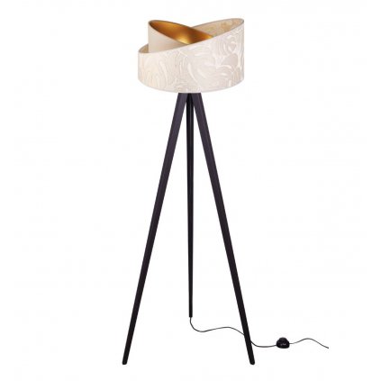 nowoczesna lampa stojaca werona na drewnianym trojnogu z abazurem czarna