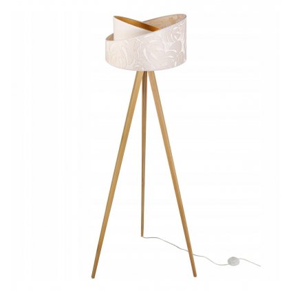 lampa podlogowa werona z abazurem w liscie na trojnogu jasne drewno