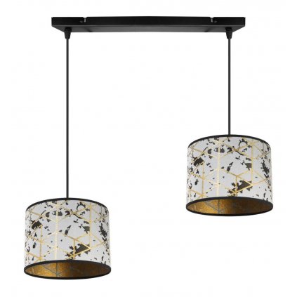 elegancka lampa wiszaca na listwie werona z bialo zlotymi abazurami