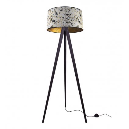lampa podlogowa stojaca na drewnianym trojnogu z abstrakcyjnym abazurem werona