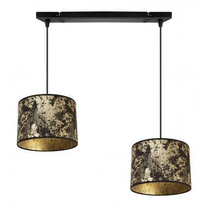 stylowa lampa wiszaca na listwie werona ze zlotymi abazurami z materialu