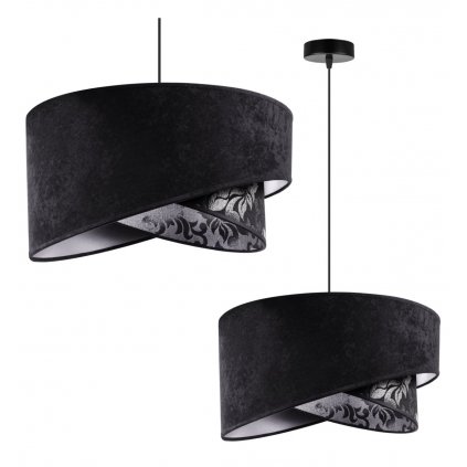 lampa wiszaca z abazurem czarny welurowy zyrandol z wzorem werona e27