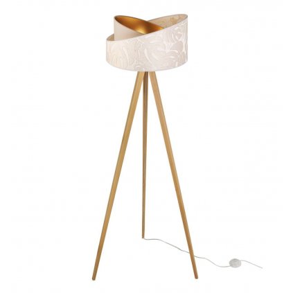 lampa stojaca trojnog werona z abazurem wzor monstera jasne drewno