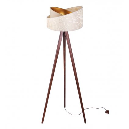 lampa stojaca trojnog werona z abazurem wzor monstera ciemne drewno