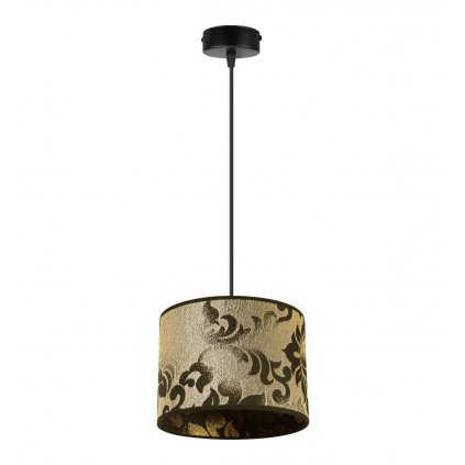 elegancka lampa zwis z wzorzystym zlotym abazurem