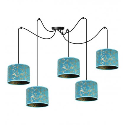 nowoczesna lampa wiszaca werona pajak z abazurem wzor niebiesko zloty