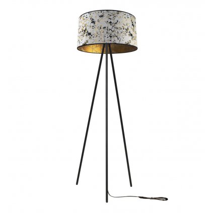 nowoczesna lampa podlogowa na metalowym trojnogu z abazurem werona