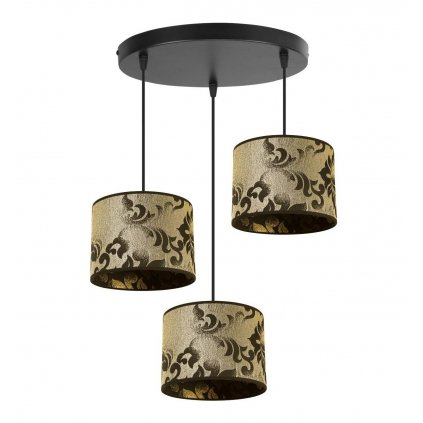 lampa wiszaca werona z materialowymi abazurami w kolorze czarno zlotym