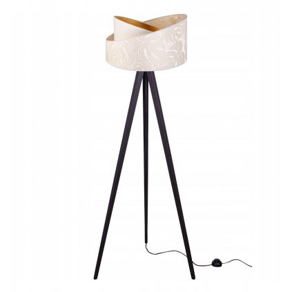 nowoczesna drewniana lampa podlogowa werona na trojnogu z abazurem czarna