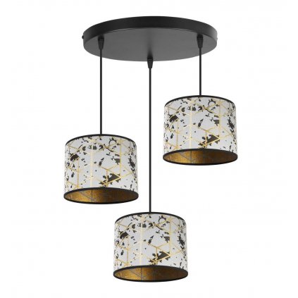 modna wiszaca lampa werona z abazurami ze wzorem bialo zlota