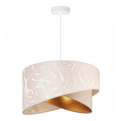 lampa wiszaca z abazurem werona bialo zlote wykonczenie wzor monstera