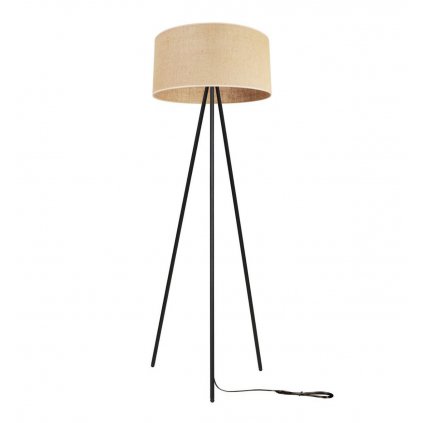 elegancka lampa podlogowa trojnog metalowy z abazurem juta