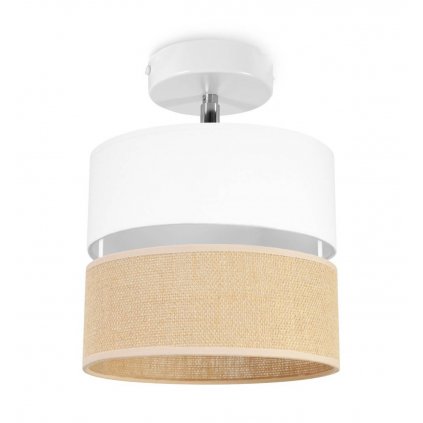 nowoczesny reflektor juta z podwojnym materialowym abazurem wzor bialo bezowy