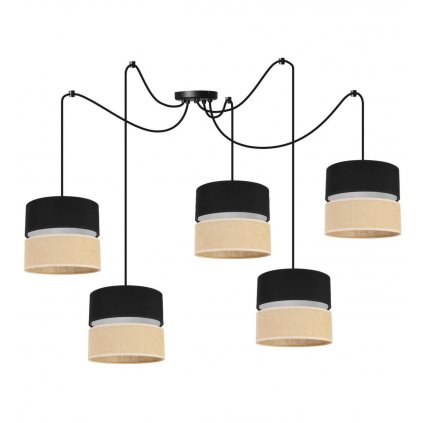 nowoczesna lampa sufitowa juta z regulacja duzy pajak wzor czarno bezowy