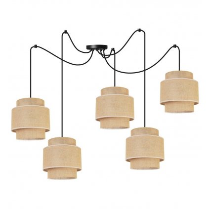 stylowa lampa wiszaca spider boho z bezowymi abazurami