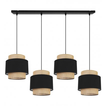 nowoczesna lampa wiszaca na listwie z abazurami boho juta