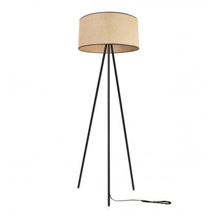 nowoczesna lampa podlogowa na metalowym trojnogu juta