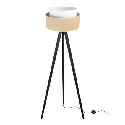 stylowa lampa stojaca na trojnogu z abazurem juta podwojnym