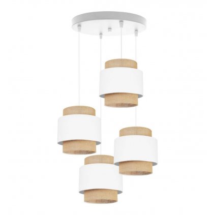 nowoczesna lampa wiszaca boho na podsufitce z abazurami juta