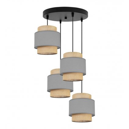 nowoczesna lampa boho wiszaca na podsufitce z abazurami juta