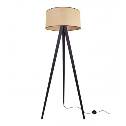 lampa podlogowa drewaniany trojnog z abazurem juta