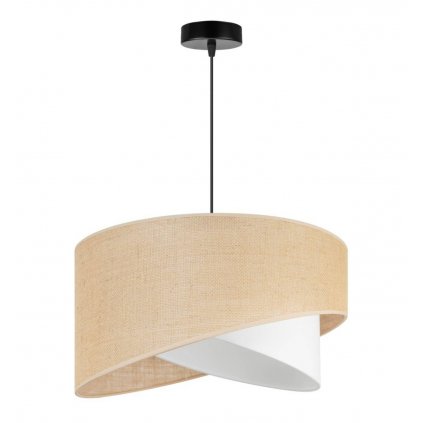 nowoczesna lampa wiszaca z asymetrycznym abazurem juta