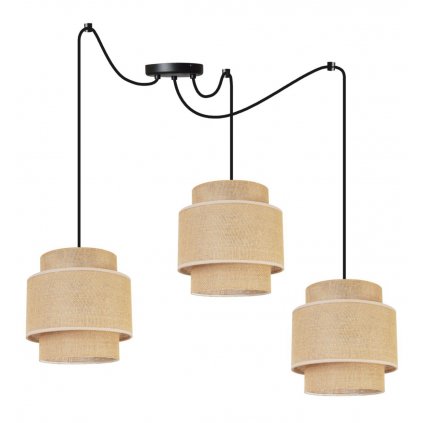 nowoczesna lampa wiszaca spider boho z jutowymi abazurami