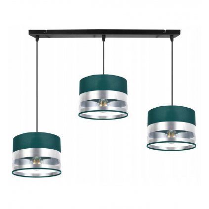 elegancka lampa wiszaca ze srebrzystymi detalami na abazurach