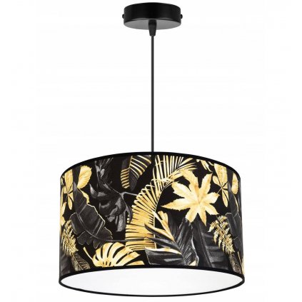 elegancka nowoczesna lampa wiszaca z abazurem w roslinne wzory