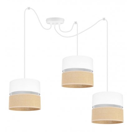 stylowa lampa sufitowa pajak podwojne abazury juta kolor bialo bezowy