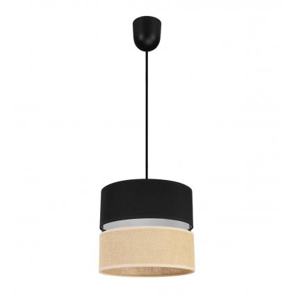 nowoczesna lampa wiszaca czarno bezowa juta z podwojnym abazurem