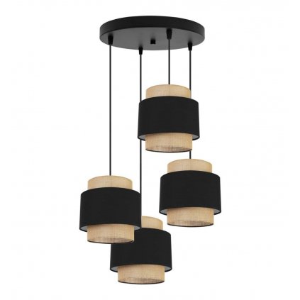 nowoczesna lampa boho juta z abazurami wiszaca na listwie