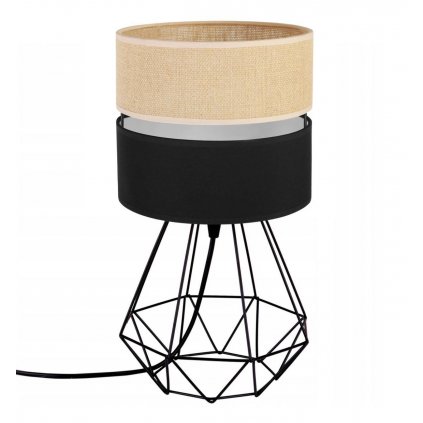 nowoczesna lampa stolowa juta pago z podwojnym abazurem wzor bezowo czarny