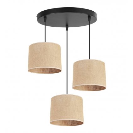 stylowa lampa wiszaca z abazurami juta na okraglej podsufitce