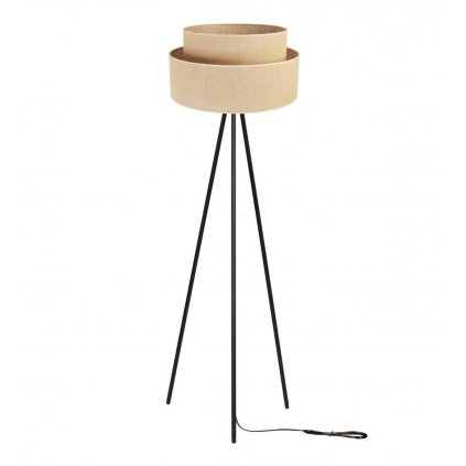 stylowa podlogowa lampa z abazurem juta na metalowym trojnogu