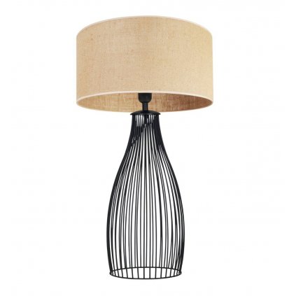 elegancka lampa stolowa z abazurem juta na drucianej podstawie