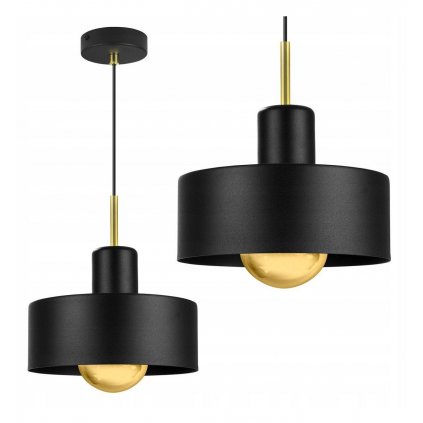 nowoczesna lampa z czarnym kloszem i zlotymi detalami