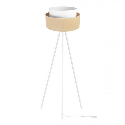 nowoczesna lampa podlogowa z abazurem juta typu tort na trojnogu metalowym