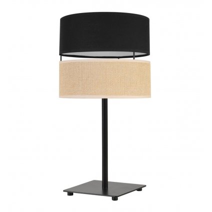 nowoczesna lampa stolowa juta z abazurem wzor czarno bezowy